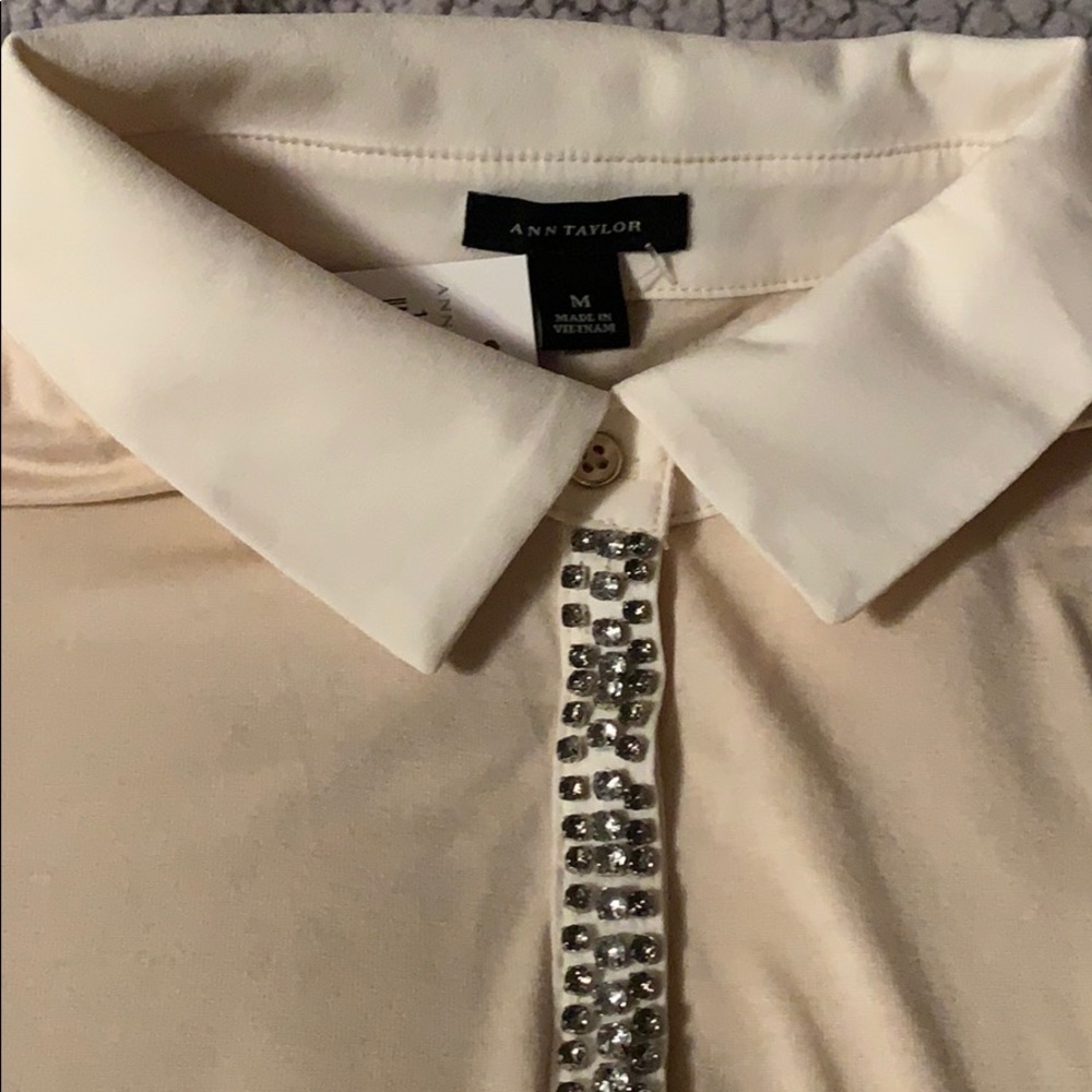 Ann Taylor Jeweled Rhinestone Polo Shirt M NWT - Picture 3 of 6